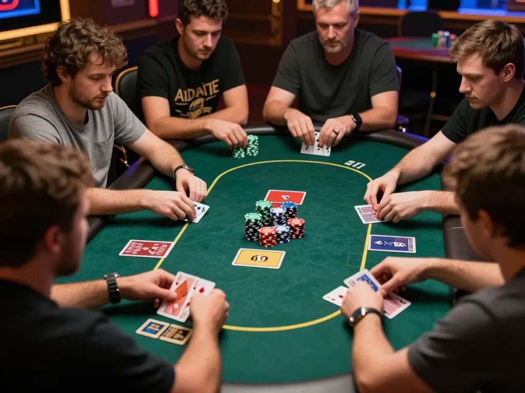 Players strategizing over cards during an exciting game on 98win com online casino platform