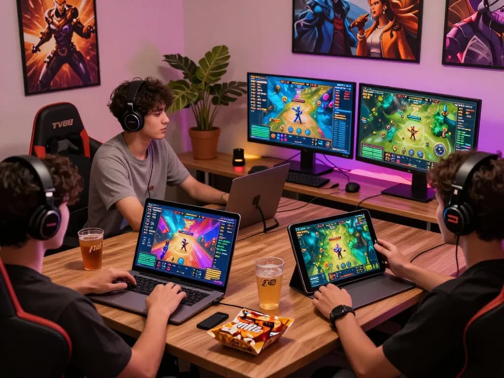 Engaged players enjoying the TV88 game on multiple devices, showcasing vibrant graphics.