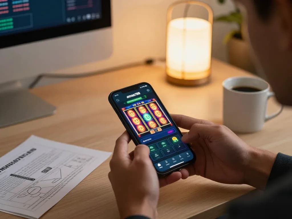 Engaging gameplay on aman788 app with colorful slot games and player strategy notes in a cozy setting.