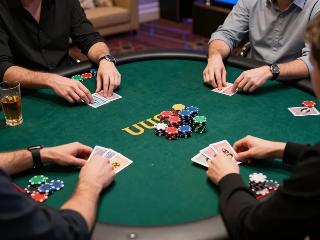 UU88 players strategizing in an exciting poker game with vibrant chips and cards.