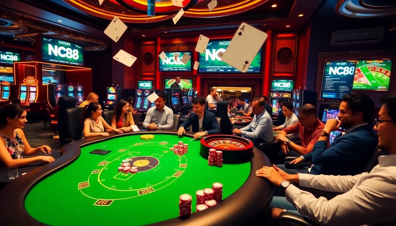 Enjoying a poker game at NC88, with colorful chips and dynamic casino ambiance.