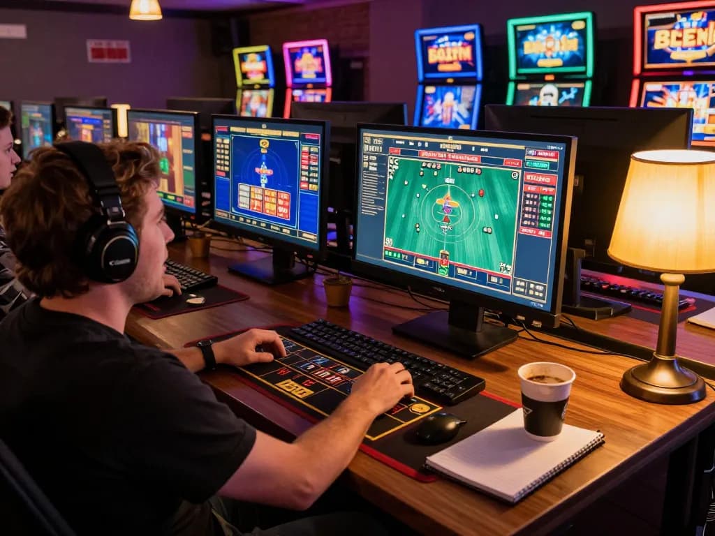 Person engaging with live casino games on multiple screens during an exciting online gambling session at mm88.