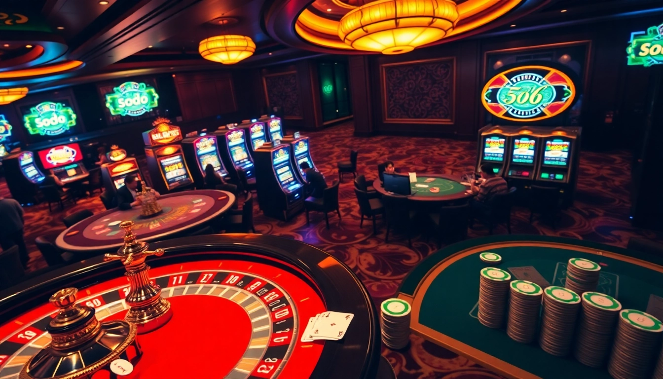 Players enjoying vibrant SODO 66 casino games with poker chips and cards.