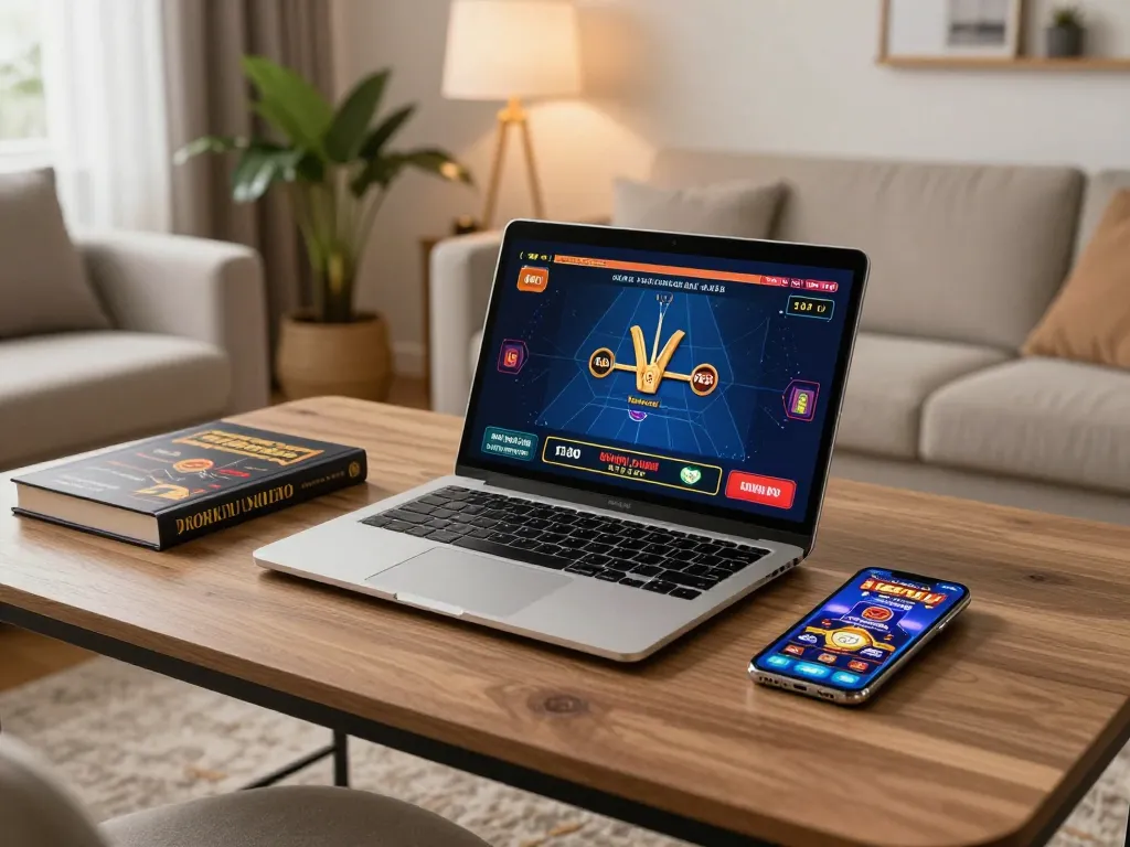 Player engaging with a nhà cái uy tín on a laptop for online gambling strategy