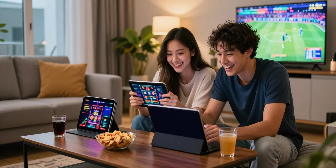 Online gaming fun at home through https://xx88.day/ with couple enjoying snacks and casino games