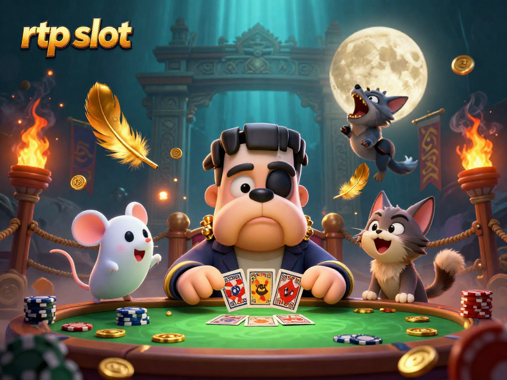 Engage with rtp slot gameplay featuring animated characters and casino elements in a vibrant 3D illustration.
