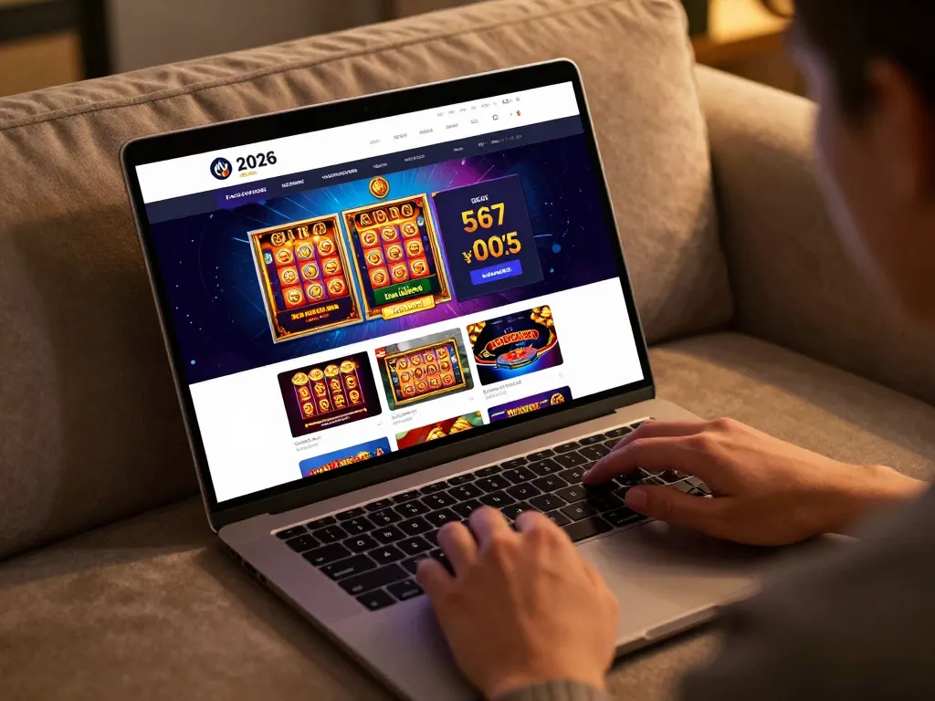 Playing exciting au88 online casino games on a sleek laptop, showcasing vibrant graphics and responsible gaming.