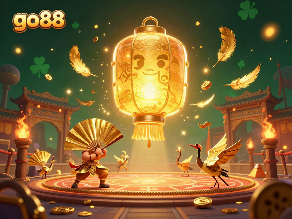 Experience go88 excitement in a vibrant casino scene filled with golden symbols and dynamic characters.