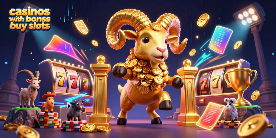 Experience the thrill of casinos with bonus buy slots in this vibrant 3D illustration featuring dynamic slot elements and a golden ram.