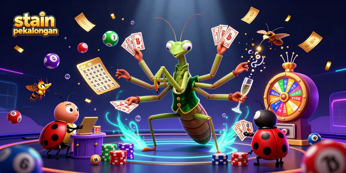 Engage in exciting gameplay with stain pekalongan featuring a vibrant casino scene of a mantis card sharp and ladybug pit boss.