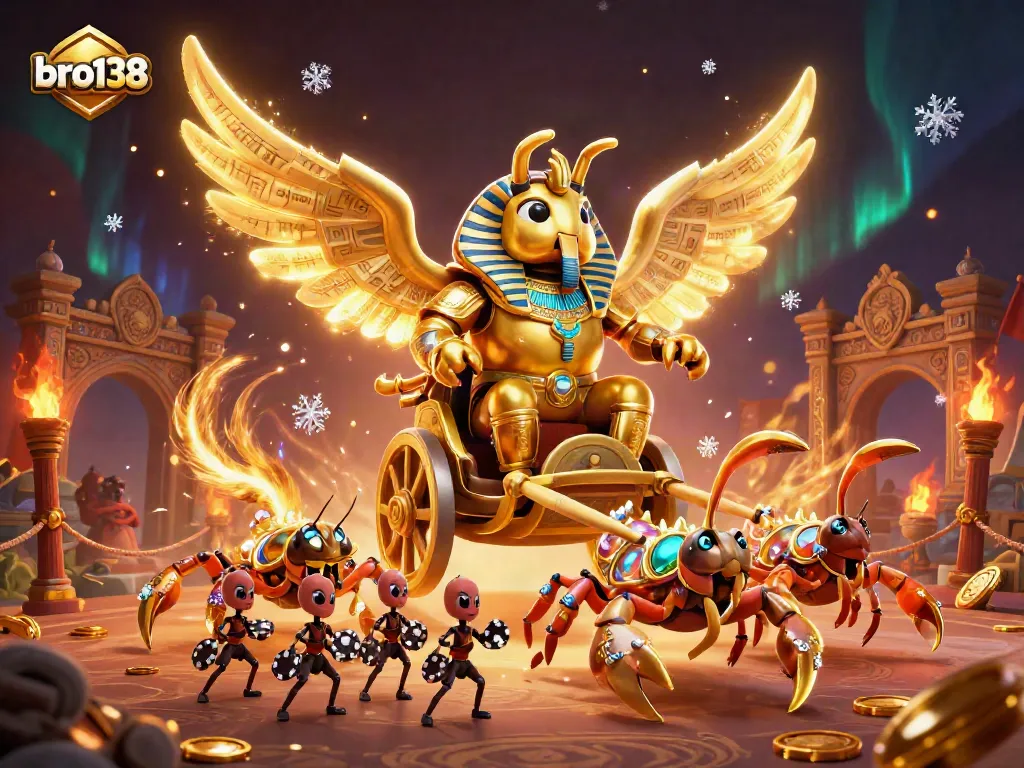 Win exciting rewards with bro138 in a vibrant casino-themed 3D scene filled with action.