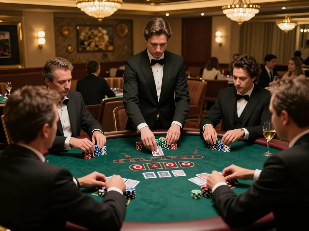 Players engage in strategic blackjack gameplay at Vipwin casino, highlighting focus and excitement in a luxurious setting.