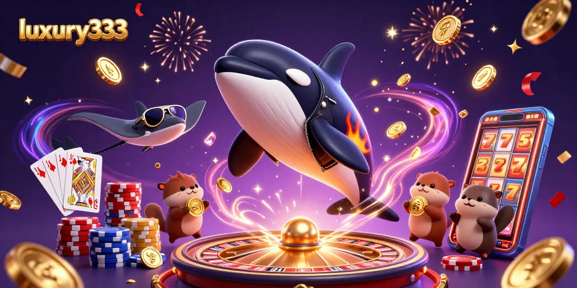 Gambarkan pengalaman bermain di luxury333 dengan ikan orca, ikan pari, dan berang-berang laut yang ceria.