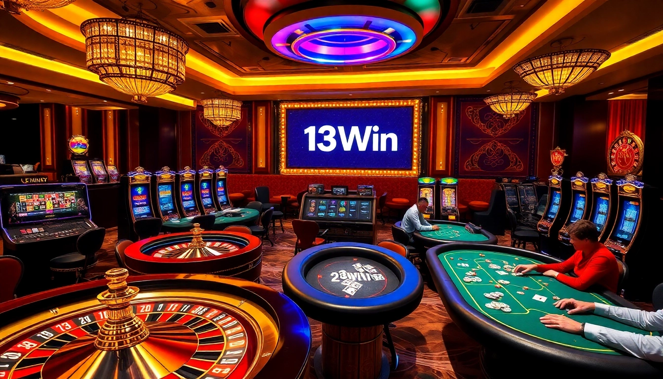 Experience exciting gameplay at 13Win with dynamic poker and roulette action in a vibrant casino setting.