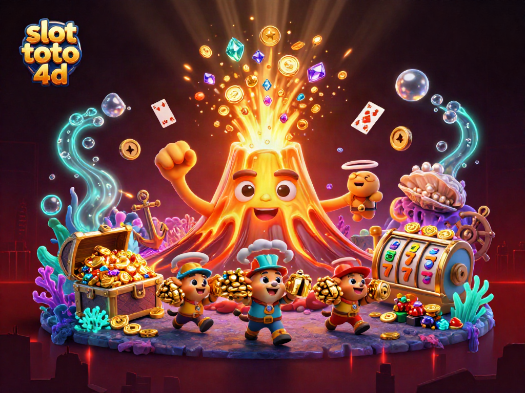 Experience the thrill of slot toto 4d with a vibrant 3D scene filled with treasures and games.