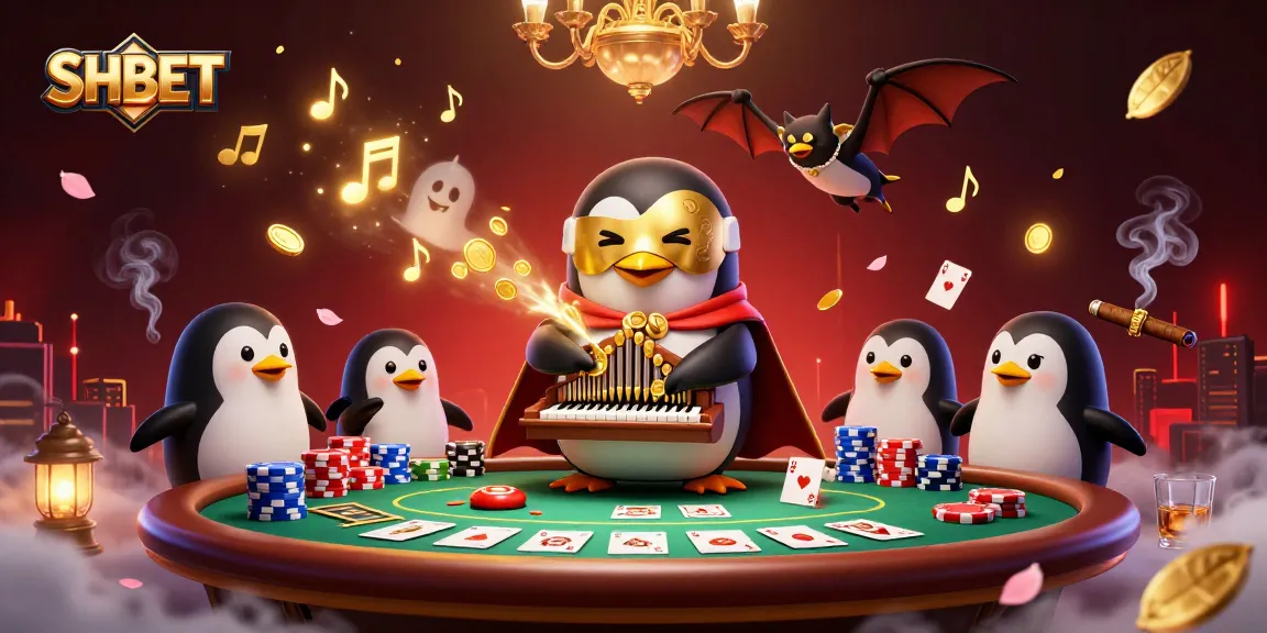 SHBET showcases exciting poker gameplay with golden coins and acrobats in a vibrant 3D casino scene.