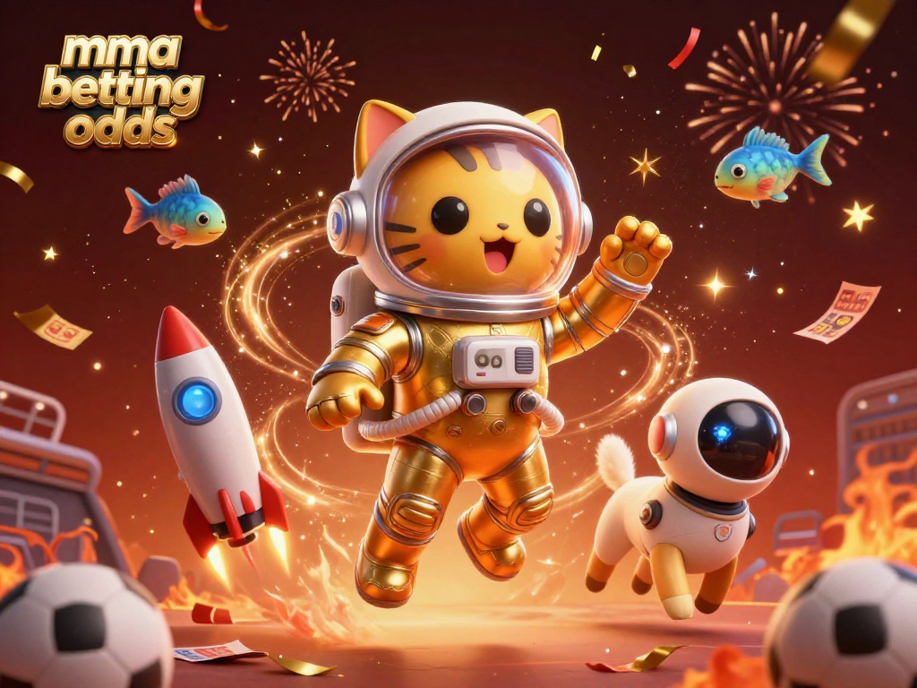 Bet on MMA betting odds with engaging visuals of an astronaut cat and dynamic sports elements.