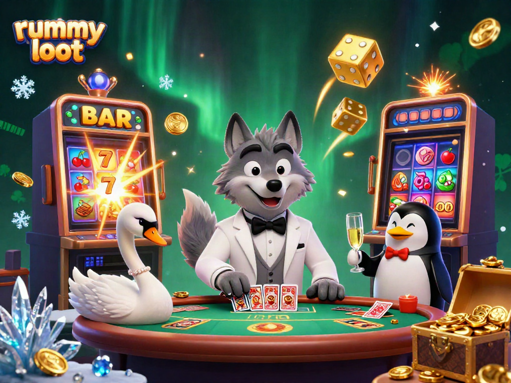 Engage in rummy gameplay with Rummy Loot, showcasing a dynamic casino scene filled with excitement.