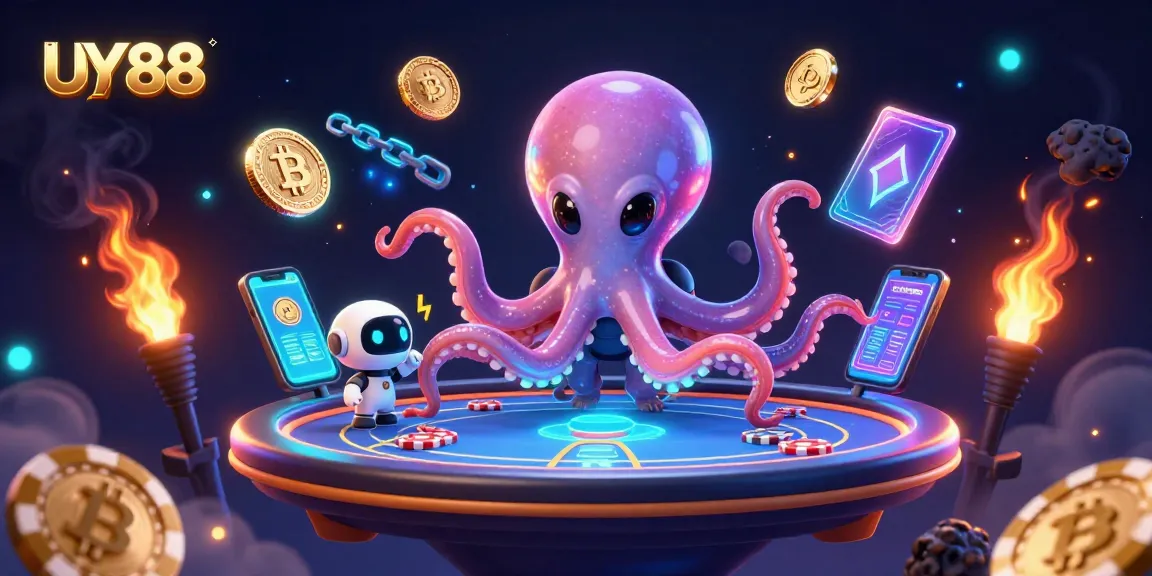 Engage with UY88's cosmic casino experience featuring an alien octopus at a holographic table.