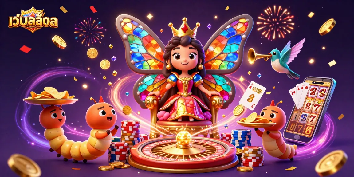 Experience เว็บสล็อต excitement with vibrant 3D characters and dynamic casino elements in a colorful scene.