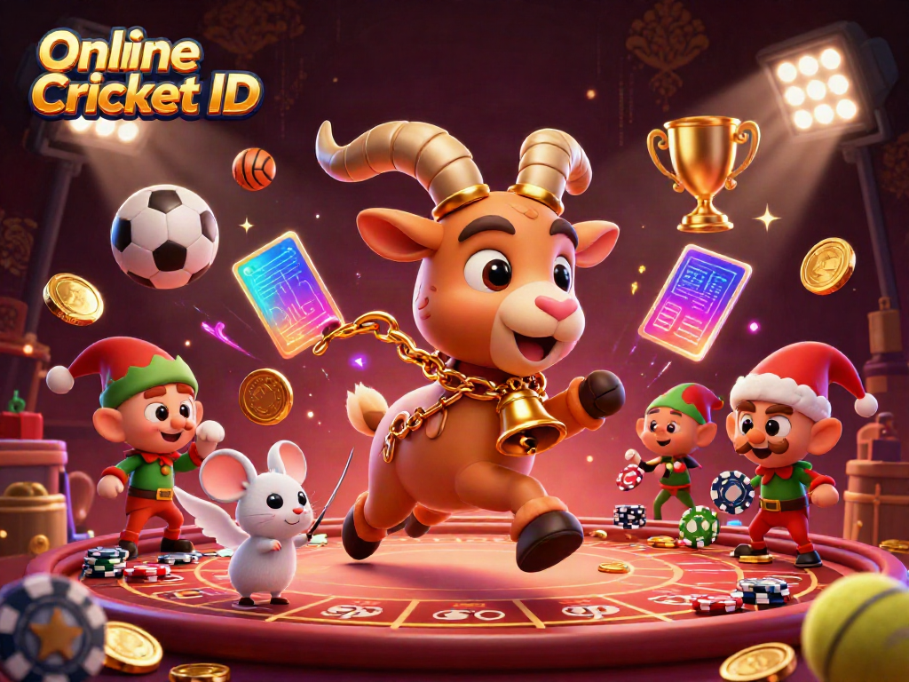 Engage in online cricket betting with a verified ID showcasing lively characters in a dynamic scene.