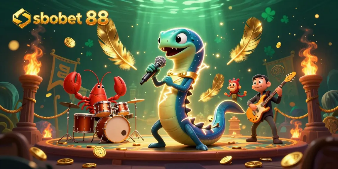 Engage with sbobet 88 as a vibrant underwater casino scene comes alive with electric eel DJ, lobster drummer, and seahorse guitarist.