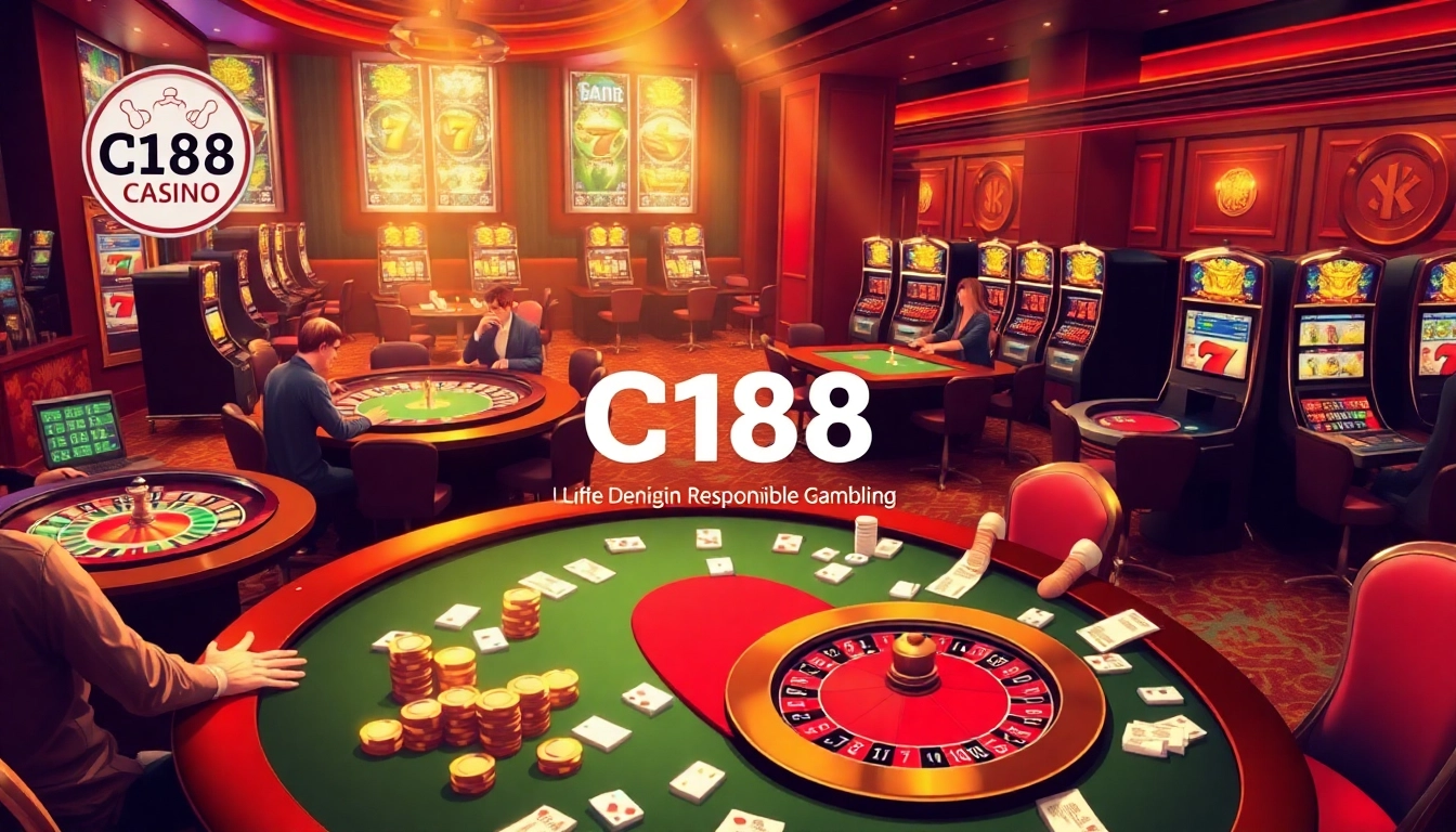C168 casino scene featuring engaging poker games, vibrant roulette wheels, and lively slot machines.