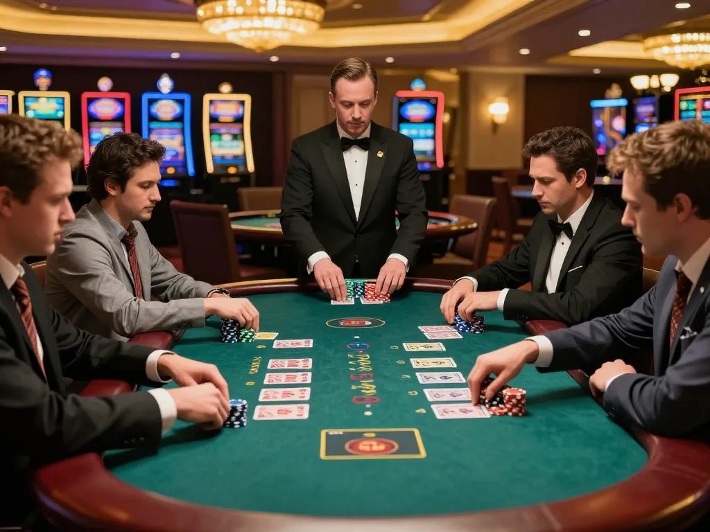 Engaging blackjack game showcasing gg88 uy tín with players strategically making bets and managing chips, emphasizing high-stakes atmosphere