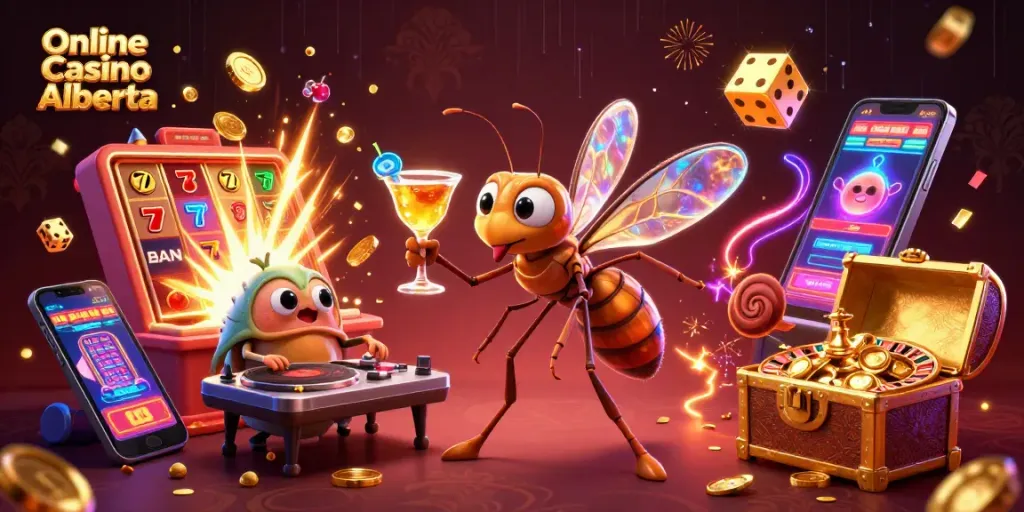 Experience thrilling gameplay at Online Casino Alberta with vibrant 3D characters celebrating casino action.