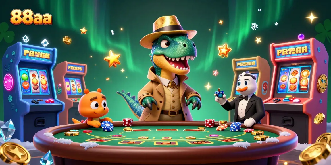 88aa velociraptor card counter engages at a blackjack table amidst vivid casino elements and gaming excitement.