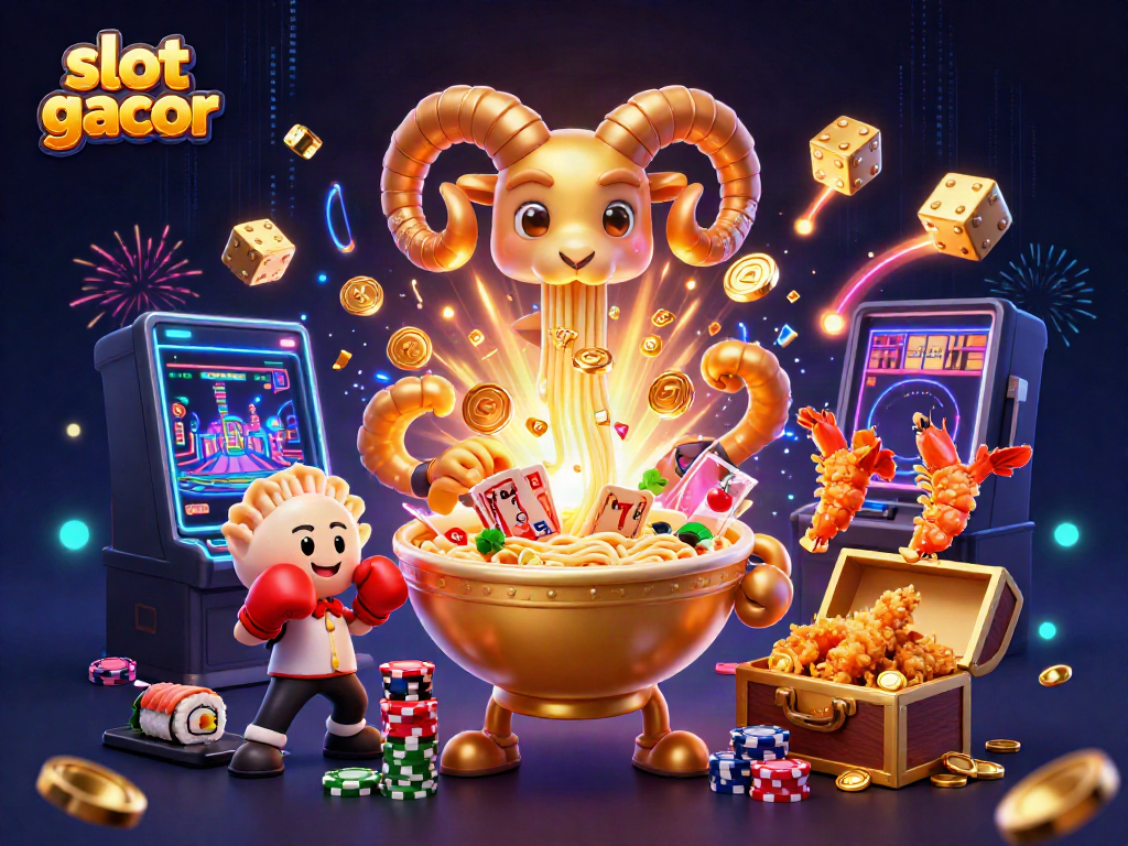 Slot gacor menawarkan gambar ilustrasi menarik dengan karakter dan elemen kasino yang dinamis.