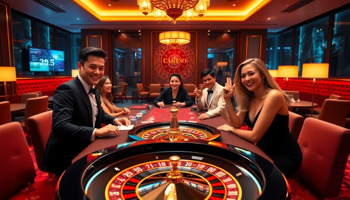 Engaging casino atmosphere featuring players at 13win1.cn.com with excitement at the poker table.