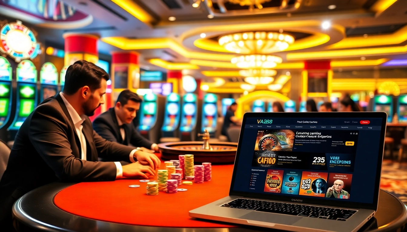 VA88 gamblers enjoying an exciting poker game at a luxurious casino table.