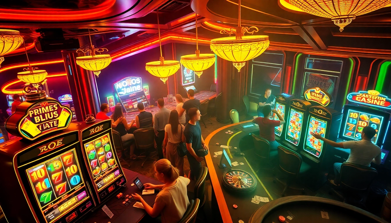Gambling enthusiasts enjoying a thrilling FastSpin Provider slot experience in a luxurious casino setting.