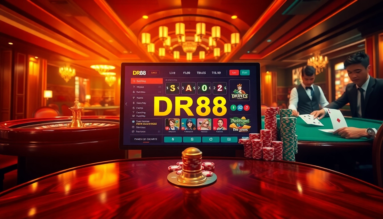 Player engaging with vibrant DR88 Bet digital casino interface featuring live odds and poker chips