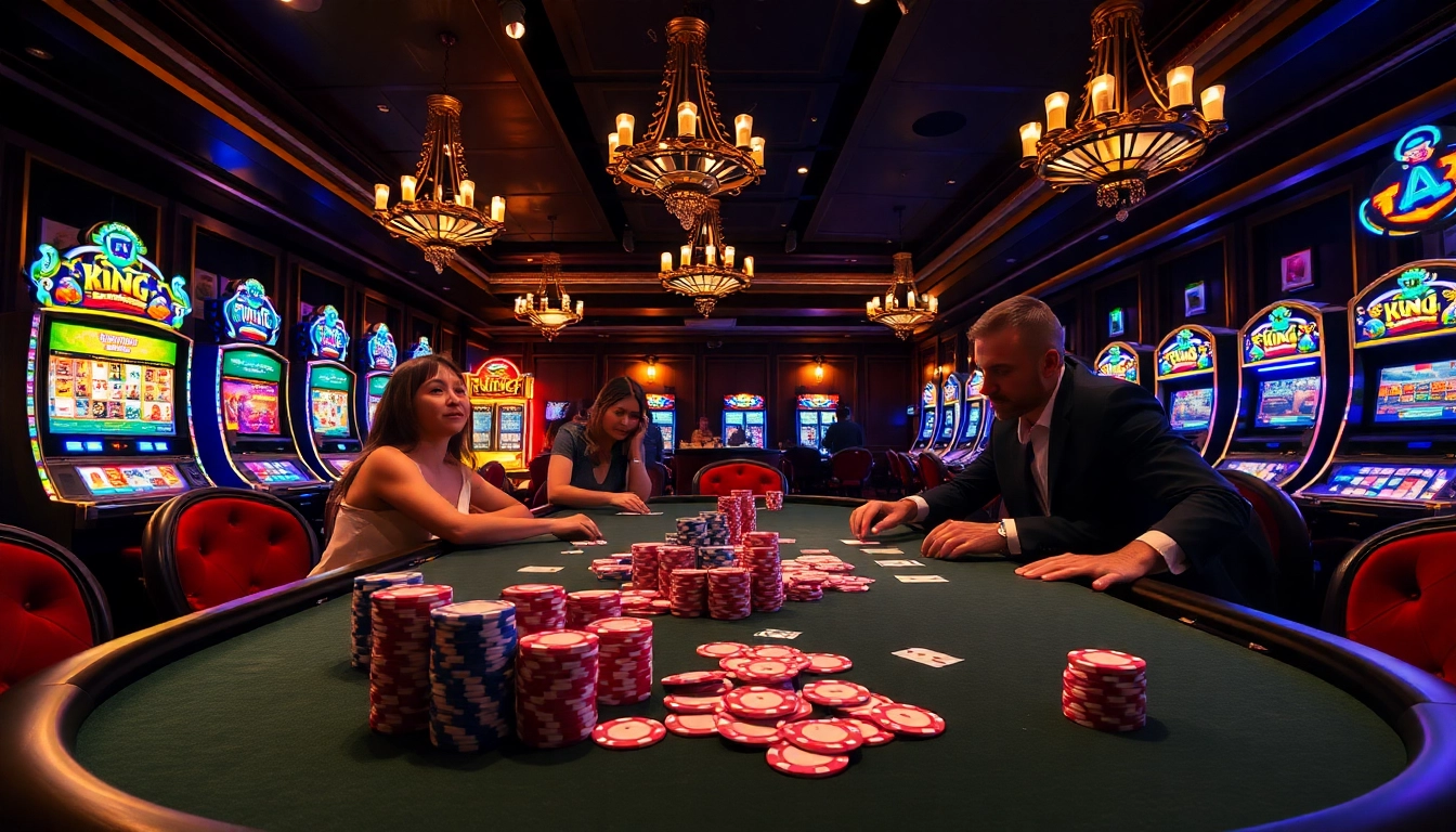 Players strategizing at a lavish poker table with vibrant chips, showcasing king 78 excitement.